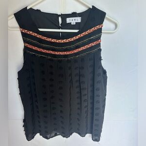 THML Swiss Dot Braided Detail Tank Black, Cream, Gold Rust Size Small